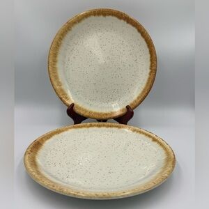 2 McCoy Pottery Graystone Dinner Plates 10 1/2" Brown Drip Vintage